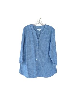 Westbound Blue Split Neck 3/4 Tie Sleeve Linen & Cotton Shirt Size XL